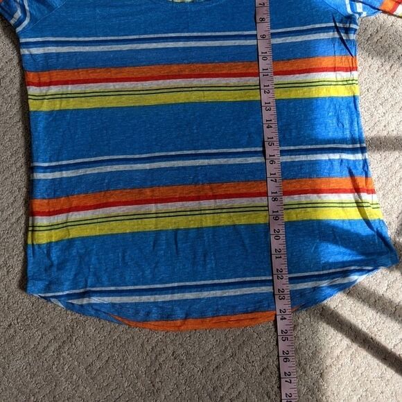 Lauren Ralph Lauren Women Top Striped 100% Linen Turn Back Cuffs Large Petite - Picture 4 of 7